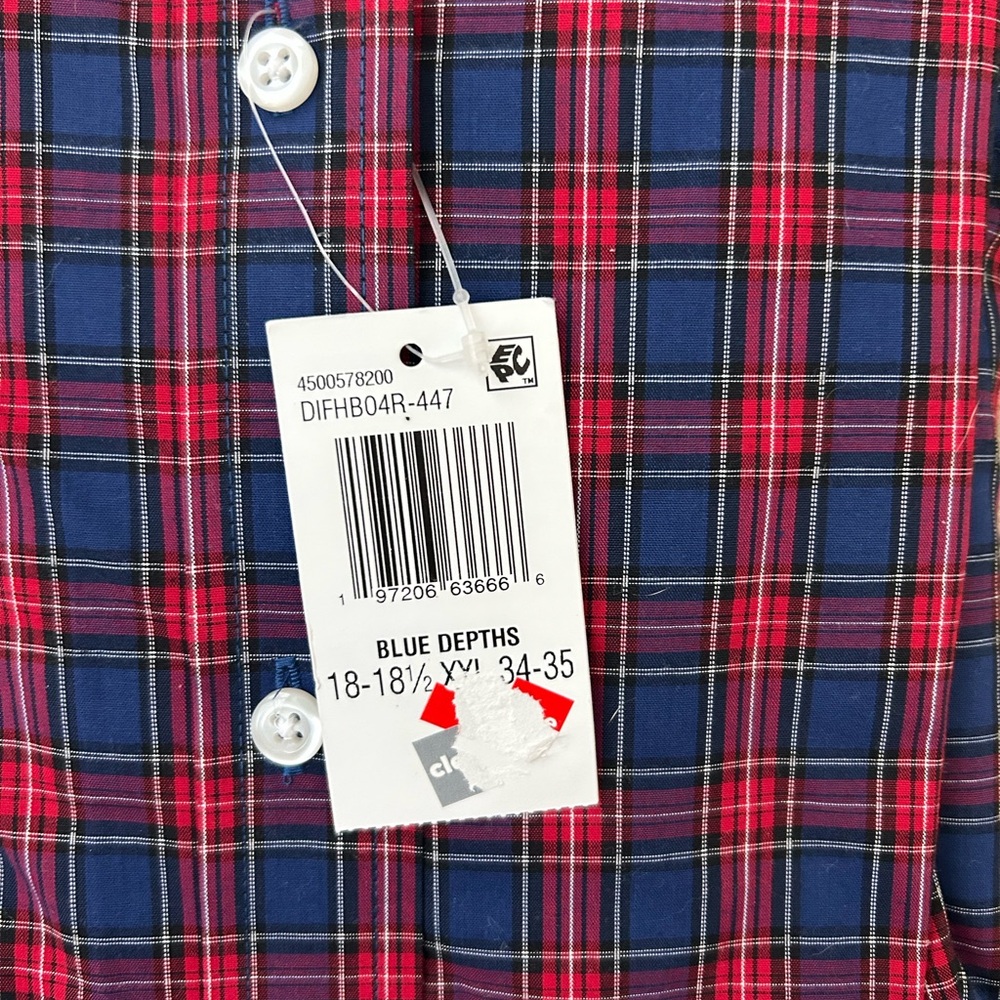 NWT Izod Men's Red and Navy Plaid Button Down Shirt - Size XXL 18-18.5 34/35 - Picture 5 of 12